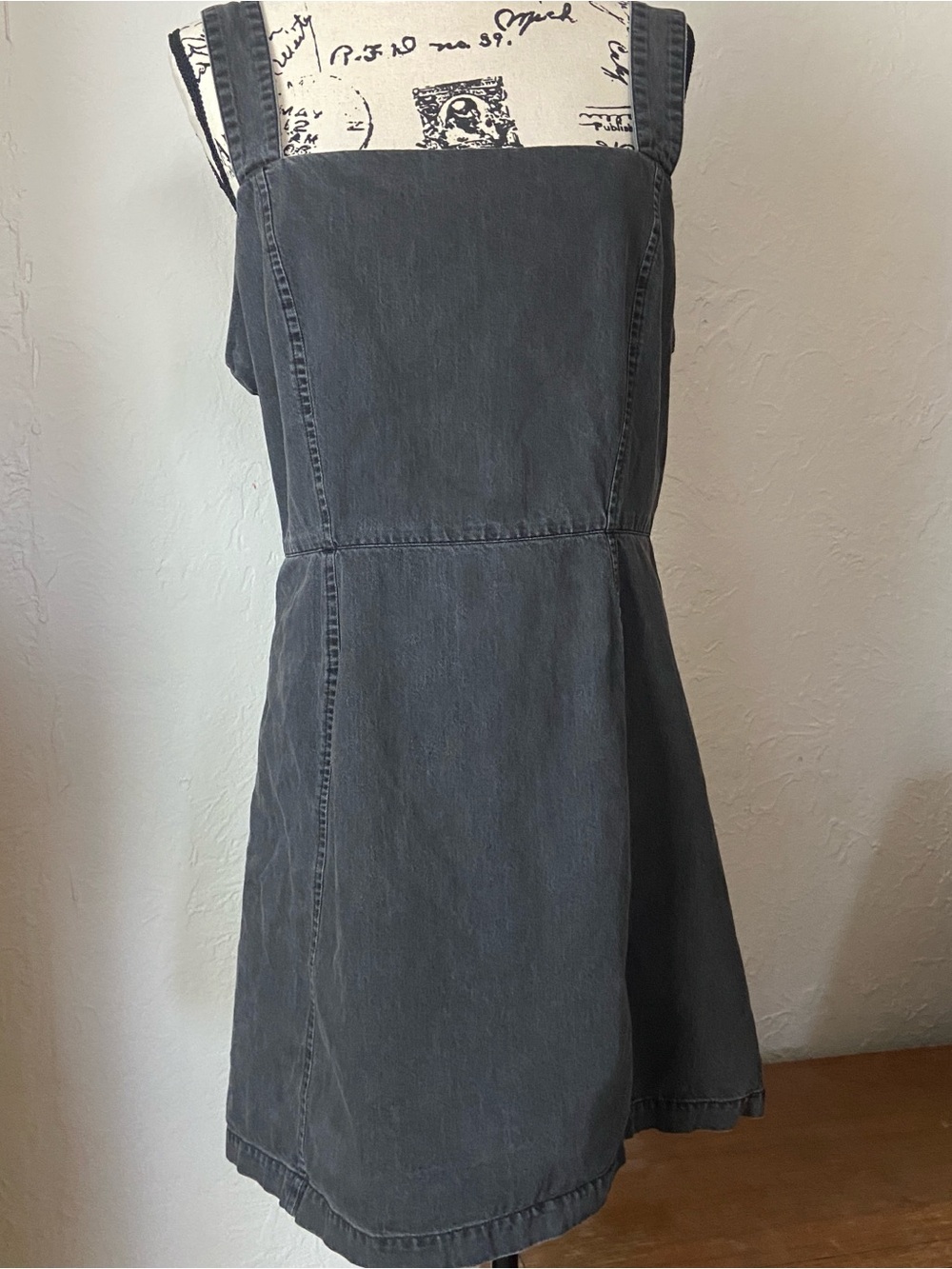 90s Vintage Washed Charcoal Denim Pinafore Dress
